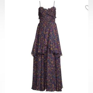 AMUR Kiko Floral Tiered Silk Dress